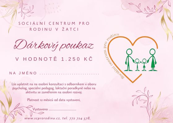 Dárkový poukaz 1250 Kč Klíčenka Sociální centrum pro rodinu Žatec